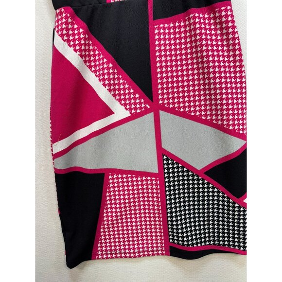 Emery Rose Womens Sheath Dress Size L Pink Black Houndstooth Abstract Sleeveless - Picture 13 of 13